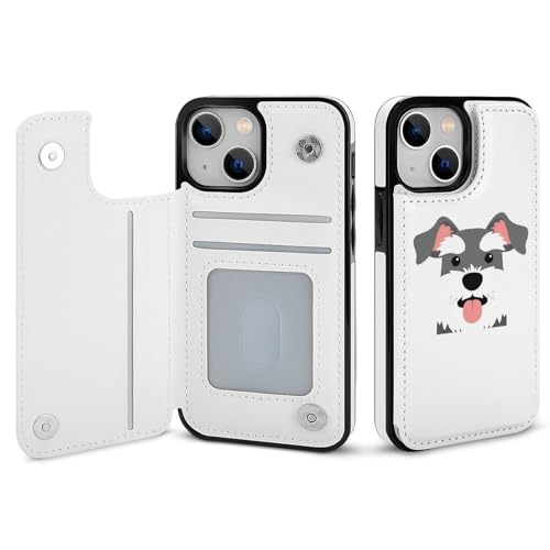 適用 iPhone15ProMax用ケース 手帳型 シュナウザー犬 スマホケース カード収納 スタンド機能 アイフォン15ProMaxケース 耐衝撃 PUレザー カバー 財布型 Case