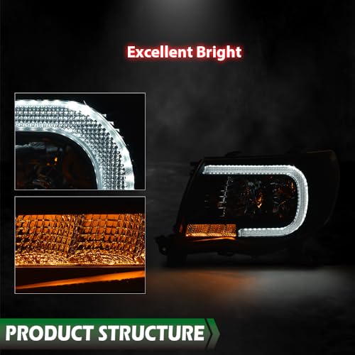 Image of GRAND ORANGE Pair LED DRL Tube Headlights Assembly, Compatible with Toyota Tacoma 2005-2011, Bumper Headlamps Light, Smoke Lens Chrome Housing Clear Reflector