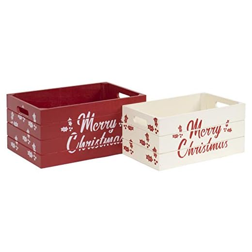 Red Co. Conjunto de 2 organizadores decorativos de caixas de armazenamento de madeira Merry Christmas, vermelho e branco