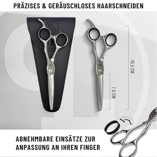 PIUS LANG Profi Friseurschere 6,5 Zoll seit 1852 – Premium Haarschneideschere für Friseurschüler, Einsteiger & gehobene Anwendung zu Hause, konvexe Klingen, Kugellager-Spannsystem + Etui