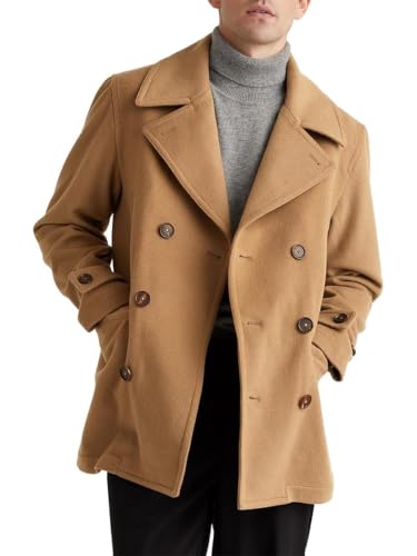 Image of IDEALSANXUN Mens Pea Coat Casual Winter Wool Double Breasted Trench Coat Dress Jackets Overcoat, Dark Camel, L
