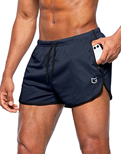 G Gradual Men's Running Shorts 3 Inch Quick Dry Gym Athletic Jogging Shorts With Zipper Pockets (Navy, Medium) #TOP24