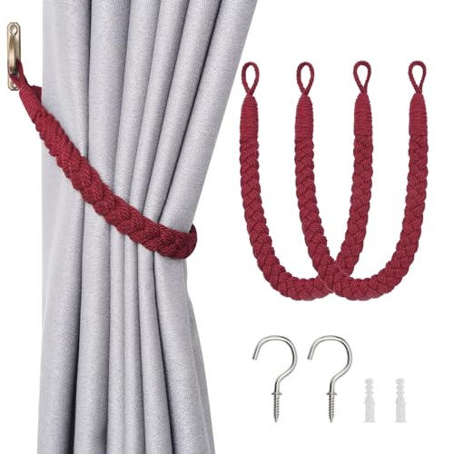 Pretty Jolly Vorhang Raffhalter aus natürlichem Baumwollseil, eleganter, dekorativer Vorhang-Raffhalter im Boho-Stil, weiche, handgewebte Seil-Vorhanghalter für Zuhause und Büro, Wein Rot, 2 Stück Pretty Jolly Vorhang Raffhalter aus natürlichem Baumwollseil, eleganter, dekorativer Vorhang-Raffhalter im Boho-Stil, weiche, handgewebte Seil-Vorhanghalter für Zuhause und Büro, Wein Rot, 2 Stück