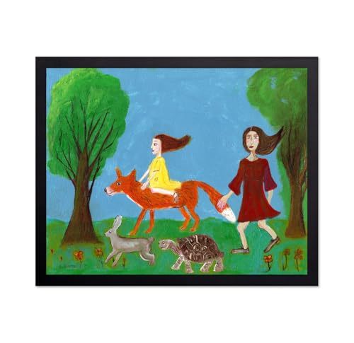 Monem Art Whimsical Forest Fox and Child Painting Print -