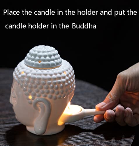 Homeanda White Ceramic Buddha Head Essential Oil Burner With Candle Spoon, Wax Melt Burners Oil Diffuser Tealight Candle Holders Buddha Ornament For Yoga Spa Home Bedroom Decor Gift (White) #TOP4