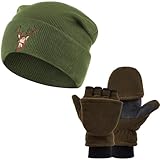 Jadive Geschenke für Jäger Jagdmütze mit Jagdhandschuhe Strickmütze Winterhandschuhe Beanie Hut Holzfäller Mütze Angelhandschuhe Unisex Jagdbekleidung Jagd Zubehör für Herren und Damen(Stickerei)