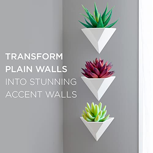 Itera Hanging Geometric Triangle Planter-Indoor/Outdoor White Plant Holder With Modern Floating Design (Set Of 3) Low Poly #TOP6