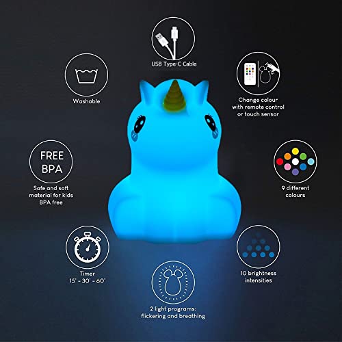 Image of Large Unicorn Night Lights for Kids, 9 Colors silicone Bedside Table Lamps Baby Bedroom Lighting Nursery Children Tap lamp for Toddlers Boys Girls Adults Student Elder Bathroom Outdoor - Large
