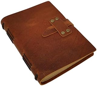Handcraft Leather Journal with Lined Paper, 120 Sheets Kraft Pages, Leather Strap Closure, Light Brown, 5x7 Inches