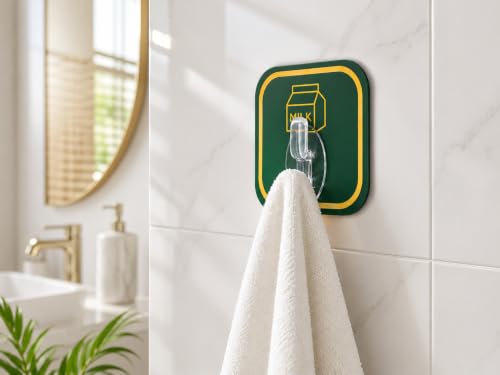 Image of 6 PCS Self Adhesive Wall Hooks Heavy Duty Waterproof Oil Proof No Drill Wall Hanger for Bathroom Kitchen Office Bedroom Coat Towel Keys Bags (6 Pcs, Green Color)