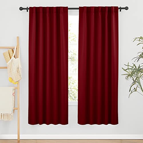 Image of RYB HOME Decorative Room Darkening Curtains, Large Window Curtain Set with Back Tab, Insulated Drapes Light Block for Daytime Sleep /Family Room, 42 x 72, Burgundy Red, 2 Pcs