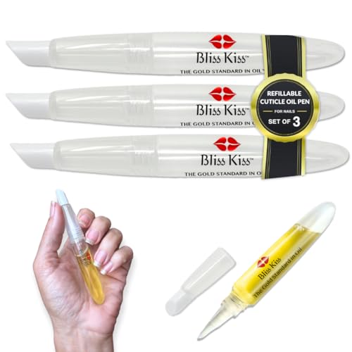 Bliss Kiss Refillable Squeeze Cuticle Oil Pen, Empty 3-Pack, Ideal