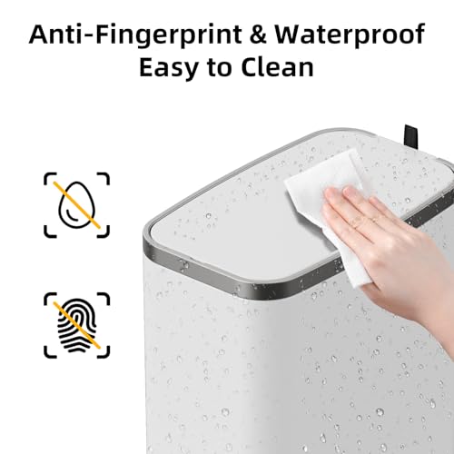 Image of KdbK Stainless Steel Bathroom Trash Can with Lid Soft Close,1.6 Gallon Slim Garbage can,Small Metal Step Wastebasket for Office, Bedroom, Toilet, White