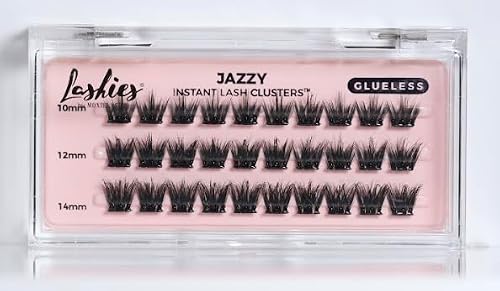 MoxieLash Jazzy Glueless Lash Clusters - Self-Adhesive DIY Eyelash Extensions, No Glue Needed - Natural Wispy Look, 10-12-14mm, 30 Pack