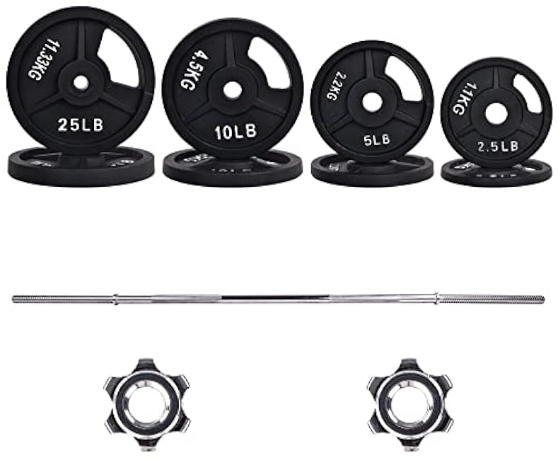Cast Iron Standard Weight Plates Including 5FT Standard Barbell with Star Locks, 95-Pound Set (85 Pounds Plates + 10 Pounds Barbell), Multiple Packages, Style #7