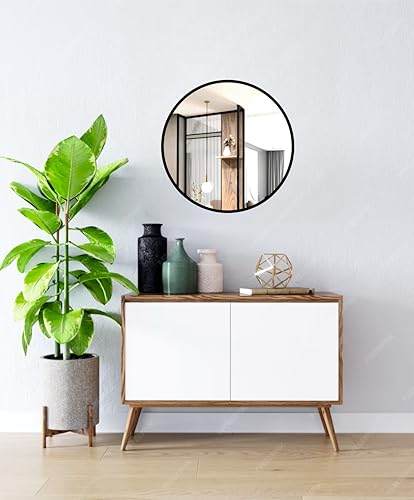 Image of Ali.G.I Round Mirror for Bathroom, Dressing Room, Black Frame Mirror for Bedroom, Living Room or Entryway Decorative Mirror. (Black, 16 inch)