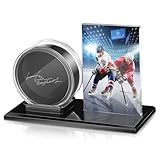 DoubleFill Hockey Puck and Card Display Case Acrylic Clear Holder Black Base Ring Stand Set Hockey Puck Centerpieces Protector Memorabilia Showcase