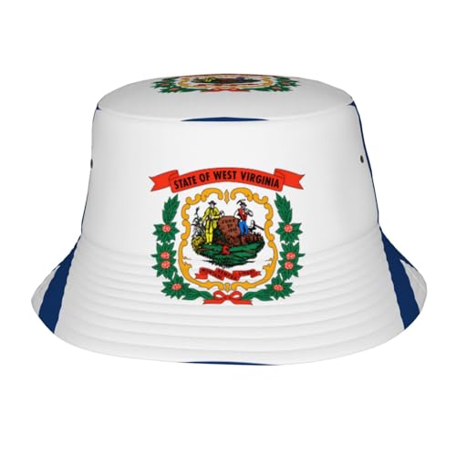 West Virginia Flag Adult Unisex Sunshade Bucket hat, Non-Shrinking, Lightweight, Breathable, Foldable, Easy to Store Black