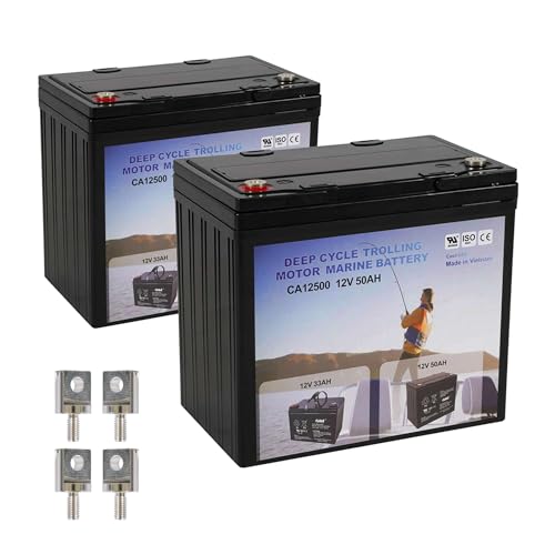 2 Pack 12V 50Ah Deep Cycle AGM Solar Battery Marine Battery Trolling Motor Battery for RV Minn Kota Electric Wheelchair Pride Motorized Wheelchair Electric Boat Motor and Solar Applications