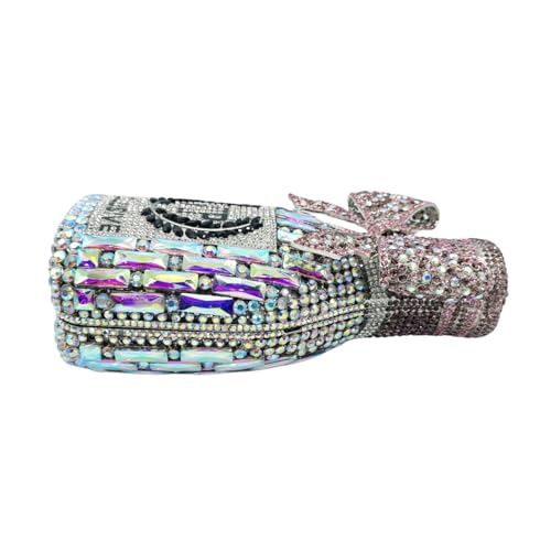 Image of UMREN Women Champagne Bottle Rhinestone Evening Bag Sweet Bow Diamond Clutch Purse Crystal Handbag for Party Cocktail