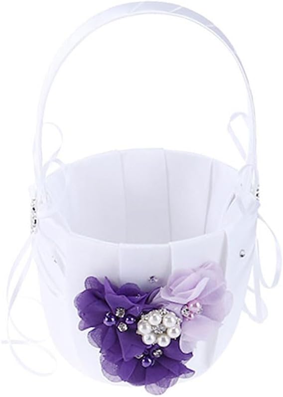 jojofuny Wedding Flower Girl Basket for Ceremony Party Decoration Bridal Petals Holder Basket for Matrimony Processions 4.7X4.7X8.6 Inches