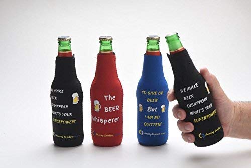 Beer Bottle Sleeves- Set Of 6 Multi Color Zipper Coolies With Funny Quotes - Thick Neoprene - Fully Stitched, Non-Glued Base - Thermosuit Cooler + Bottle Opener - Trendy & Awesome Any Occas. Gift #3Fq #TOP2