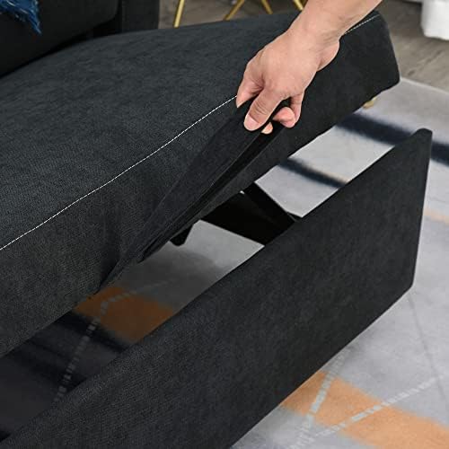 9. Bild von HOMCOM Schlafsofa, 2-Sitzer Sofa mit Schlaffunktion, Verstellbare Rückenlehne, Couch mit Kissen, Samtoptik, Schlafcouch für Wohnzimmer, Gästezimmer, Schwarz