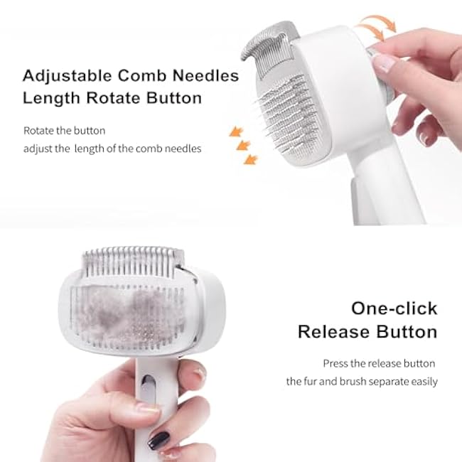 2-in-1 Deshedding Brush & Dematting Comb for Cats, Cat Brush for Long Haired Cats, Effectively Removes Matted Fur & Tangles, White-SL7H14hD