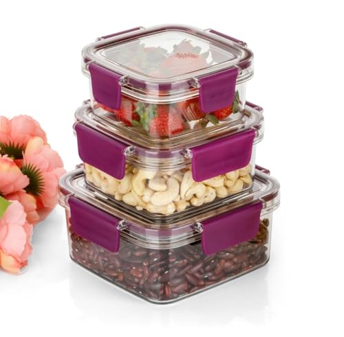 Image of PEARLPET Melody Jars - Airtight, BPA-Free, Stackable Food Storage Containers | Set of 3 Unbreakable PET Jars, Purple (400ml, 600ml, 1000ml)