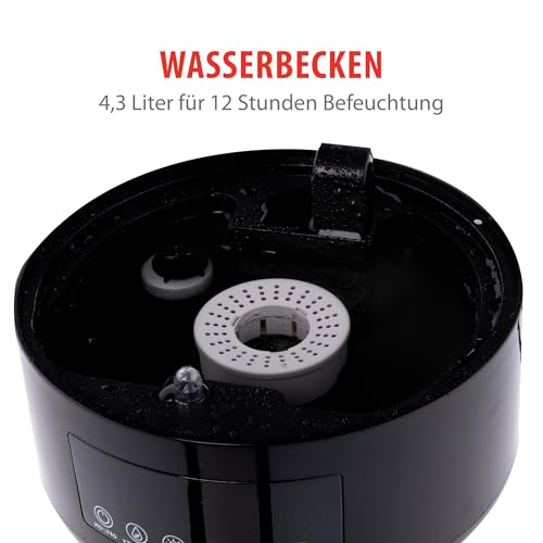 Alpina Luftbefeuchter - 4.3L - Ultrasonic Nebel - mit Timer - Aromatherapien - Nachtlicht - Fernbedienung - Schwarz