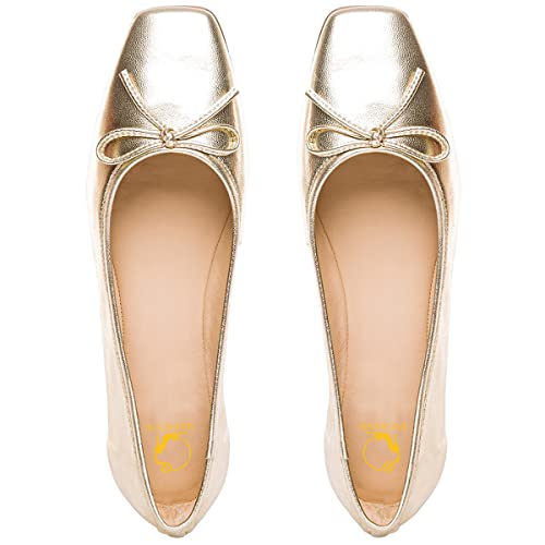 SHODENSE Women Flats Shoes Bow Square Closed Toe Ballet Flats Slip On Flat Shoe Metallic Matte Patent Low Hidden Wedge Heel Office Work Shoes Driving Flats Club
