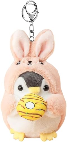 Tarieson Cute Fluffy Penguin Keychain Creative Cosplay Costume Plush Keyring Purse Backpack Decoration Accessories - Rabbit
