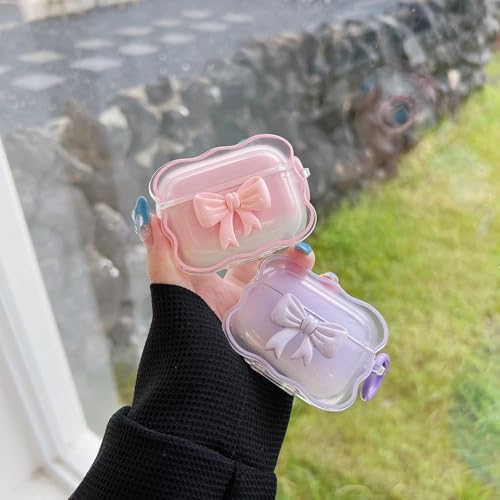 Image of Dezet Cute Soft Silicone Pouh Case for Airpods Pro GEN-2 (2022) � 3D Cartoon Animal Character Cover with Keychain Ring, Shockproof & Dustproof Protective Case for Kids & Girls (Bow Purple)