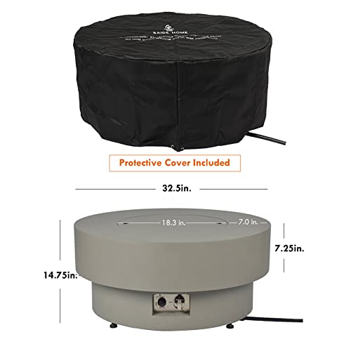 Baide Home Propane Outdoor Fire Pit Table, Flint & Concrete Look 33-Inch Round Patio Gas Fire Table 50,000 Btu W/Lid, Fire Glass, Heavy Duty Rain Cover, Pre-Attached 10Ft Propane Hose #TOP2