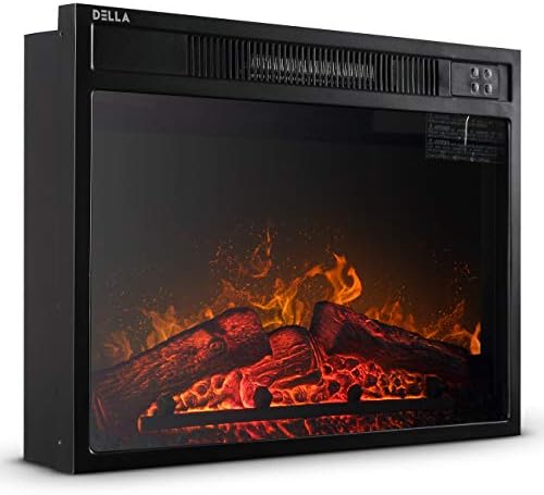 Embedded Fireplace Electric Insert Heater Glass View Log Flame Large LED Display Remote Control Home 1400W Black by madamecoffee