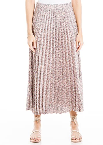 Max Studio Women's Long Pleated Skirt, Ivory/Blush Iris Curl