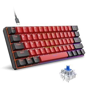 Snpurdiri Clavier de jeu mécanique filaire 60% 61 touches anti-ghosting, rétroéclairage RGB, ultra-compact avec deux supports (commutateur bleu/noir rouge)