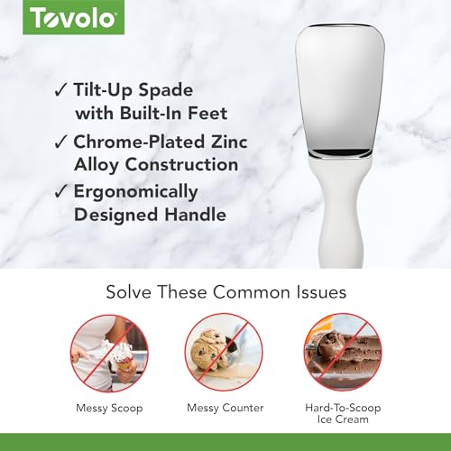 Image of Tovolo Ice Cream Spade Heavy Duty Zinc Alloy Dishwasher Safe Ice Cream Paddle Spade for Shaping Cutting Serving Gelato Sorbet Cookie Dough, Non Slip Ergonomic Handle Ice Cream Spade, White