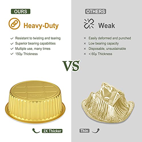 Mestaek 10" Aluminum Foil Pans + Snap-On Lids (5 Pack) | 2X Thicker Heavy Duty 3.3" Deep Disposable Reusable Foil Tins #TOP2