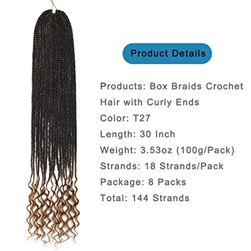 8 Packs 30 Inch Crochet Box Braids Hair With Curly Ends T27 Box Braids Crochet Hair Pre Looped Crochet Braids Box Braids Goddess Box Braids Crochet Hair Long Braiding Hair Extensions #TOP1