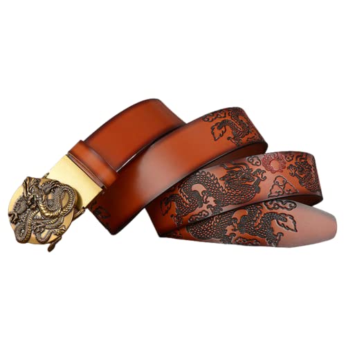 Ceintures en cuir de vachette ajustables gravées d'animaux œillet dragon