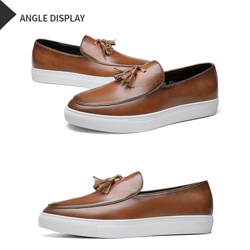Men's Soft Leather Slip On Platform Loafers Fashion Round Toe Tassel Non-Slip Platform Business Casual Work Shoes for Party Wedding Office Dress Shoes4
