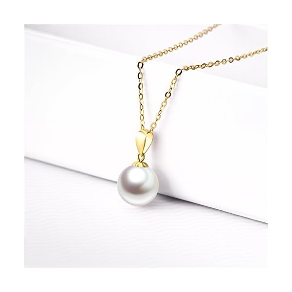 14K Gold Pearl Necklaces for Women with 18k Gold Pendant (Freshwater Cultured Pearl), Real Gold Present for Her, Jewelry Gifts for Mother Wife Girlfriend, 16"-18" - Image 5