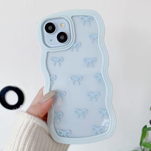 Coque iPhone 15 claire et mignonne vague bleu clair