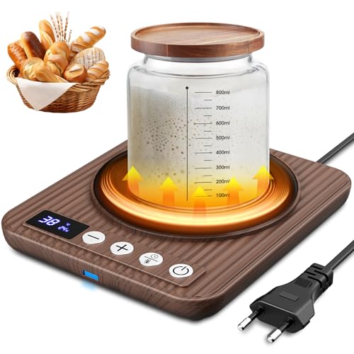 MQFORU Sauerteig Starter Warmer Präzise 1C Thermostatsteuerung (21-38C) Sauerteig-Heizmatte Wärmer für Sauerteigstarter 0-24h Timer Auto On/Off Speicherfunktion (holzmaserter)