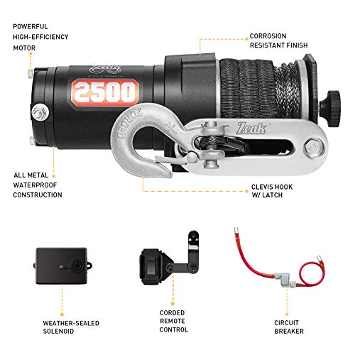 ZEAK 2500 lb. Advanced Off-Road 12V DC ATV/UTV Electric Winch, Synthetic Rope with Mini-Rocker Solenoid Kit