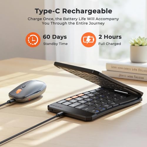 Image of MEETION Ergonomic Foldable Keyboard and Mouse, Portable Bluetooth Keyboard and Mouse for Business Travel, Ultra-Thin Folding Wireless Keyboard Mouse for Windows /Mac /iOS /Andriod, C9880