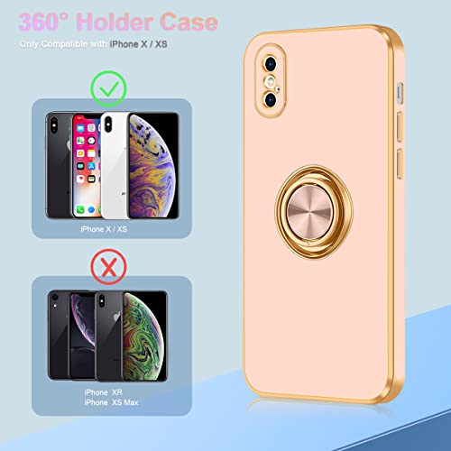 Fingic Iphone X Case,Iphone Xs Case With Ring Stand Holder Slim Thin Kickstand Magnetic Support Car Mount For Women Men Soft Tpu Bumper Nonslip Drop Protection Phone Case For Iphone X/Xs,5.8"Rose Gold #TOP5