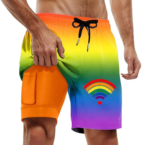 Bañador para hombre con forro de malla de compresión, 2 en 1, de secado rápido, ajustable, con cordón, bolsillo, pantalones cortos transpirables, pantalones cortos para el tiempo libre, para playa