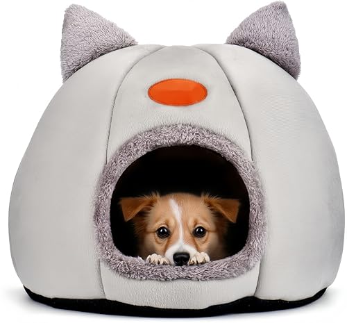 Katzenbett große Katzenhöhle Katzenhaus Indoor mit abnehmbarem Katzenkissen,Katzen Bettchen waschbar, grau